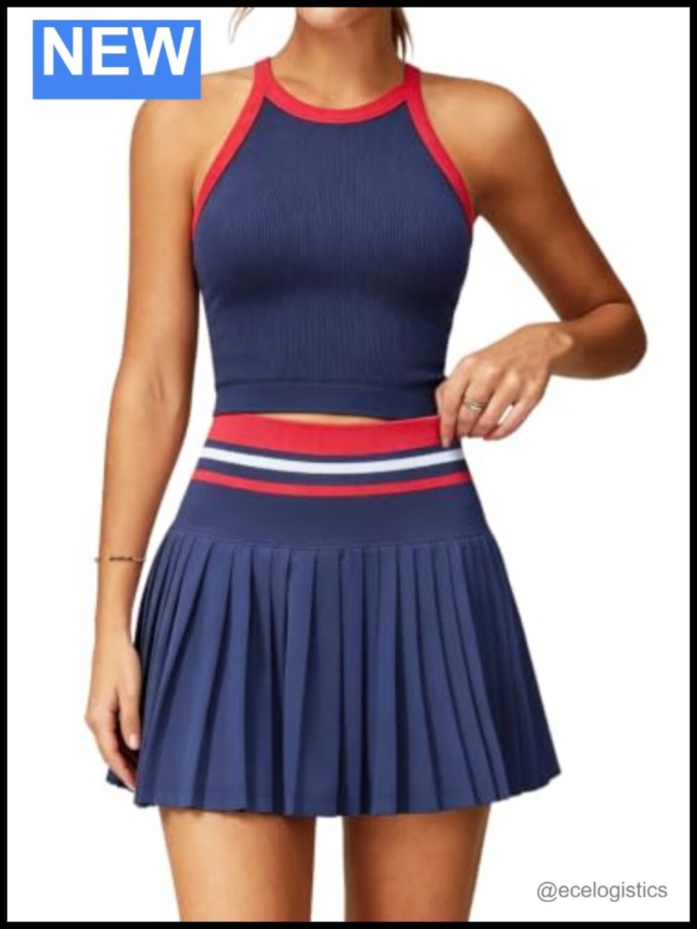Women's Athletic Skort & Tank Top Set High Waisted Pleated 2 Piece